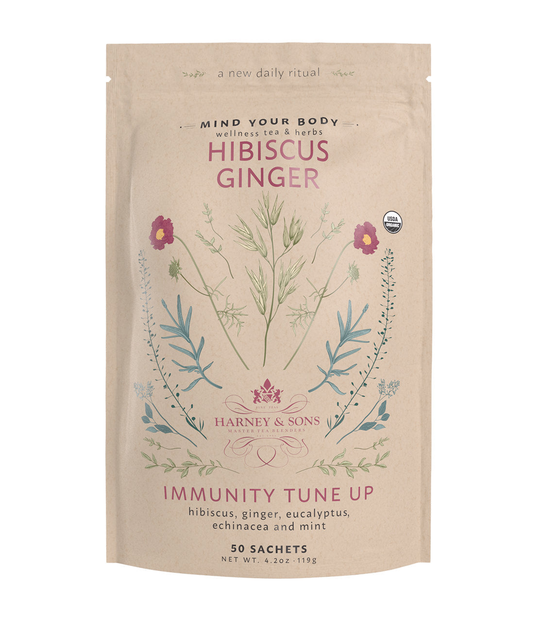 Organic Hibiscus Ginger, Bag of 50 Sachets